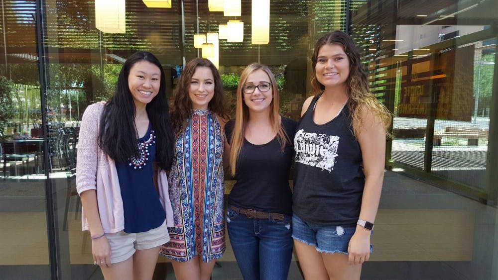 Junior Nursing majors, Elizabeth Yee, Zia Tyree, Kylee Close, and Mariana Burch pose for a photo outside of Taylor Place on September 17th, 2016.
