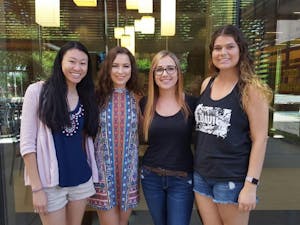 Junior Nursing majors, Elizabeth Yee, Zia Tyree, Kylee Close, and Mariana Burch pose for a photo outside of Taylor Place on September 17th, 2016.