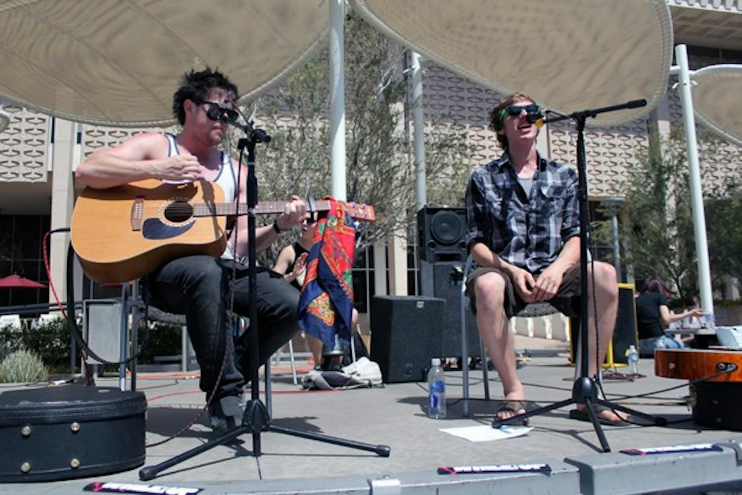 The band, While We're Up, performs outside the Memorial Union on the Tempe Campus Tuesday afternoon. (Photo by Marissa Krings)