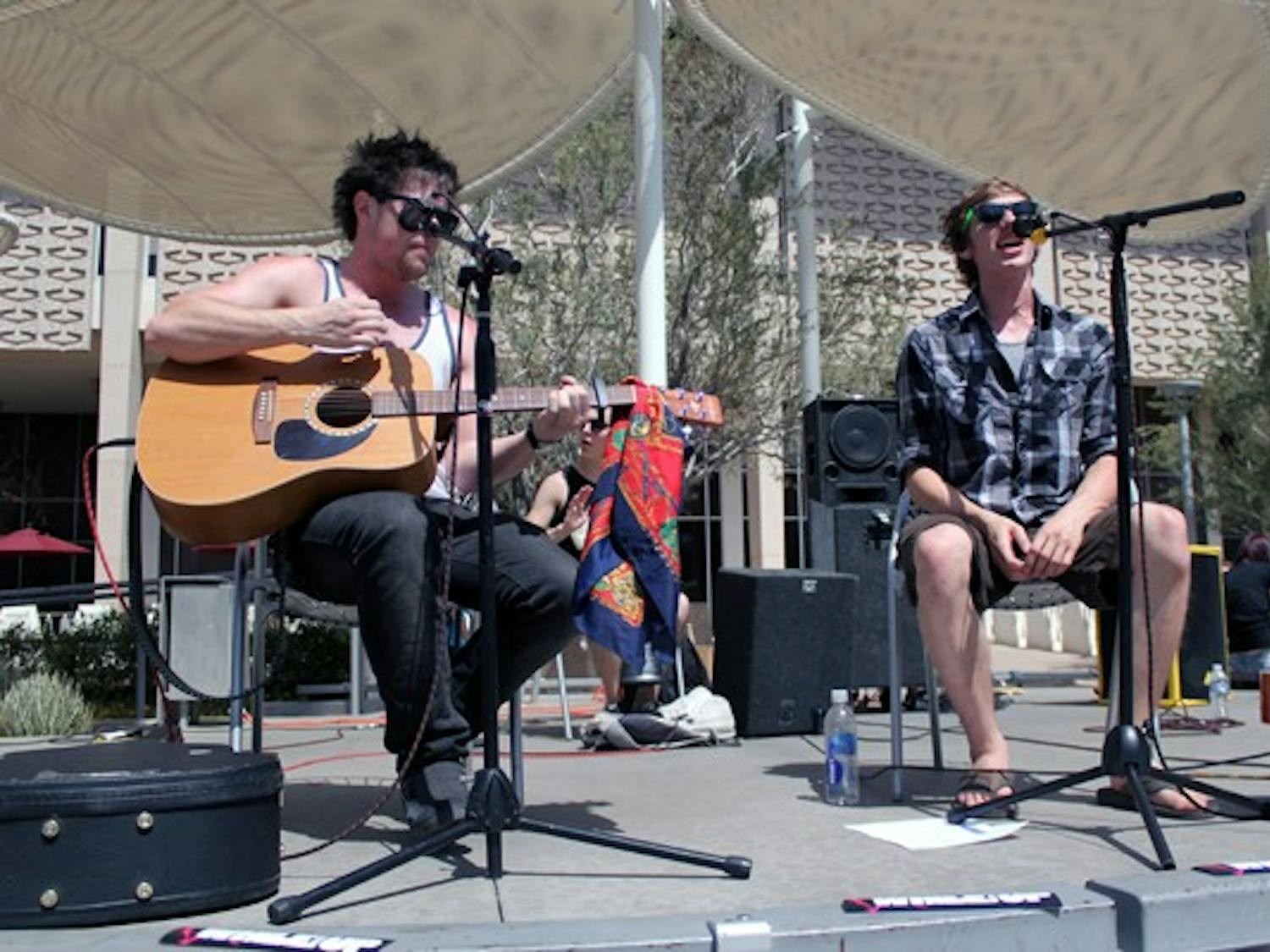 The band, While We're Up, performs outside the Memorial Union on the Tempe Campus Tuesday afternoon. (Photo by Marissa Krings)