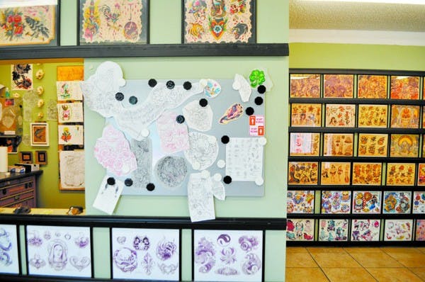 VEGAN INK: Tattooed Planet, located on University Drive and Forest Avenue in Tempe, is one of the many tattoo parlors around the Valley that carries Starbrite inks. Starbrite offers vegan-friendly alternatives to inks that include glycerin, which is usually derived from animal fat. (Photo by Sierra Smith)