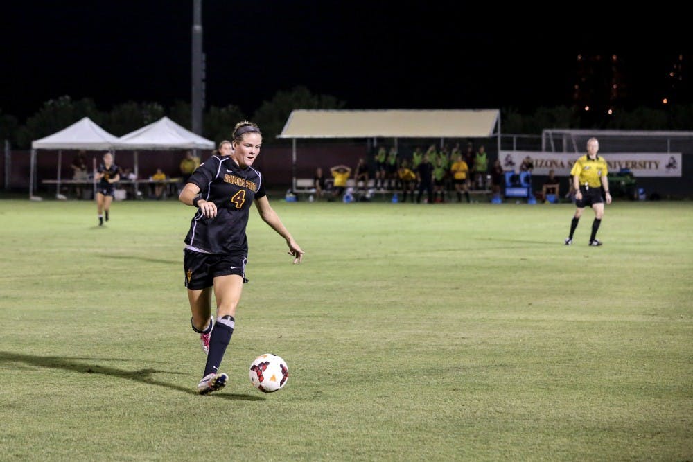 Senior forward Devin Marshall controls the ball during a women's soccer game. The Sun Devils defeated Stanford last weekend, and will head to UCLA this weekend to play the No. 2 team. 