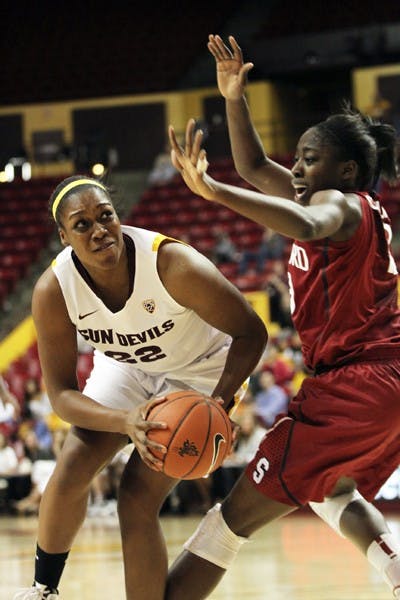 Janae Fulcher looks to score in a game against Stanford on Feb. 2. The Sun Devils look to close out their season strong and finish among the best in the Pac-12. (Photo by Sam Rosenbaum)