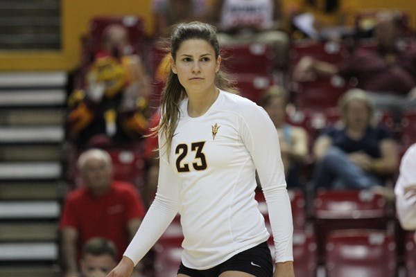 Freshman setter Allison Palmer looks off to the bench during the ASU Sheraton Invitational on Sept. 14. (Photo by Kyle Newman)