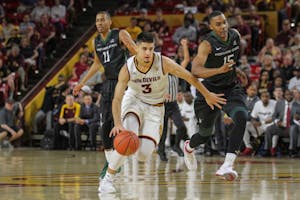 Freshman Sam Cunliffe (3) drives past Portland in an ASU men’s basketball game against Portland State at Wells Fargo Arena on Friday, Nov. 11, 2016.