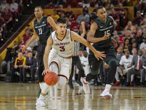 Freshman Sam Cunliffe (3) drives past Portland in an ASU men’s basketball game against Portland State at Wells Fargo Arena on Friday, Nov. 11, 2016.