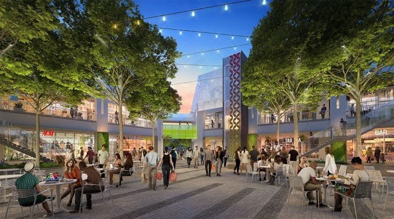 Renderings of the redesigned plaza of the Arizona Center.