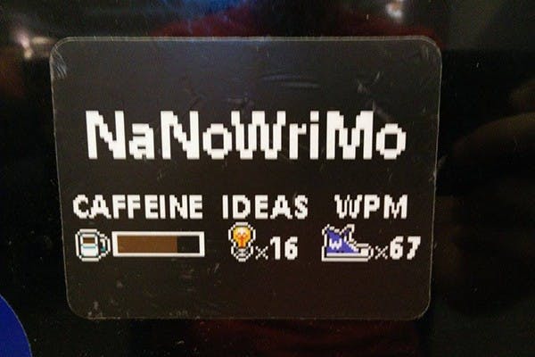 Special NaNoWriMo memorabilia like stickers and key chains are awarded to "word sprint" winners at events all around Phoenix. (Photo by Zach Heltzel) 
