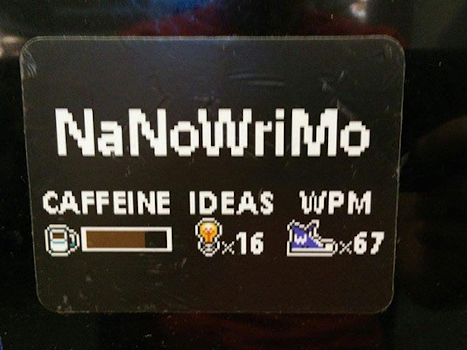 Special NaNoWriMo memorabilia like stickers and key chains are awarded to "word sprint" winners at events all around Phoenix. (Photo by Zach Heltzel) 
