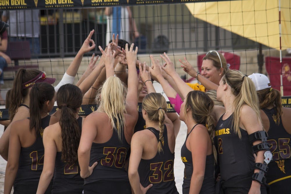 The Sun Devils break their huddle prior to the match against the Florida State Seminoles. 4 March, 2016