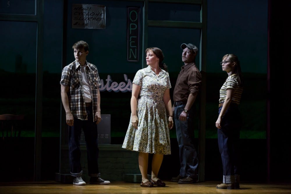 Dave Thomas Brown (Michael), Elizabeth Stanley (Francesca), Cullen R. Titmas (Bud)&nbsp;and Caitlin Houlahan (Carolyn) in the national tour of "The Bridges of Madison County."
