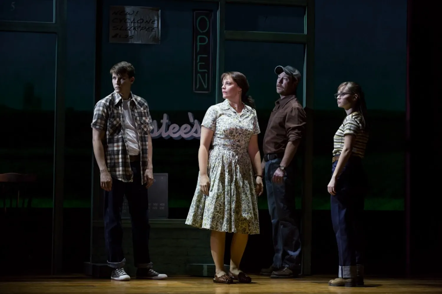 Dave Thomas Brown (Michael), Elizabeth Stanley (Francesca), Cullen R. Titmas (Bud) and Caitlin Houlahan (Carolyn) in the national tour of "The Bridges of Madison County."