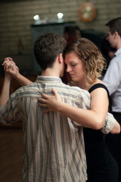 Member of Tango Club Brittany Gil dances a formal tango dance called the Milonga with ASU alumnus Bob Zeller. (Photo courtesy of Marisa Ostos)