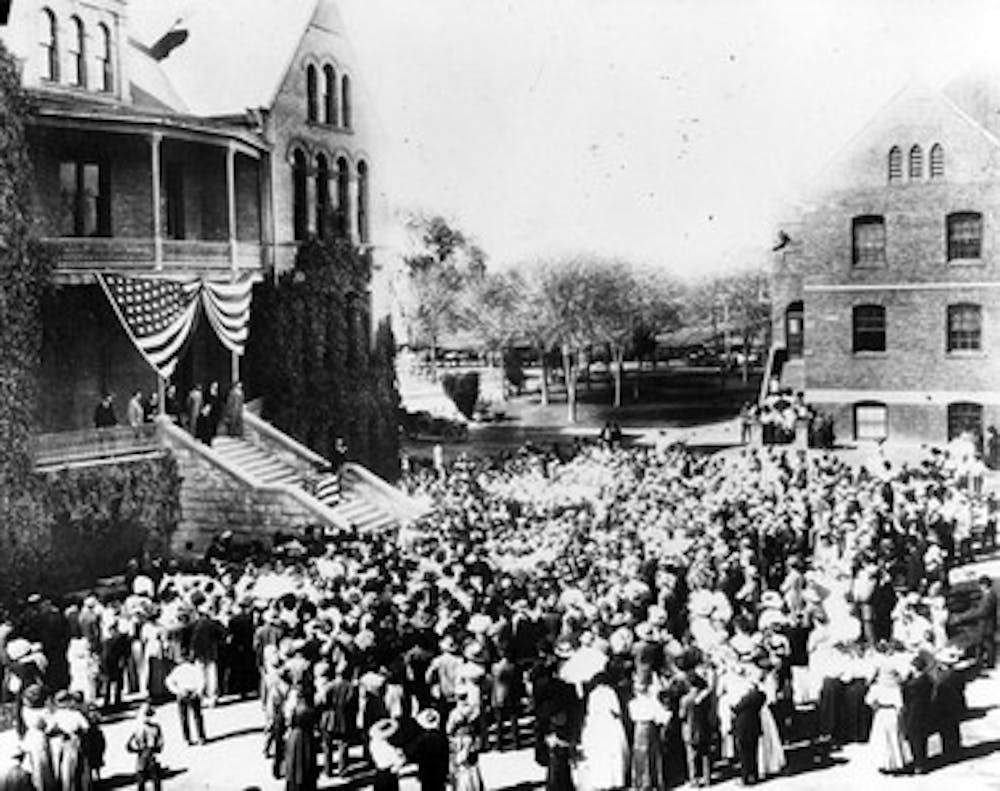 Theodore Roosevelt on the steps of Old Main. Photo courtesy ASU