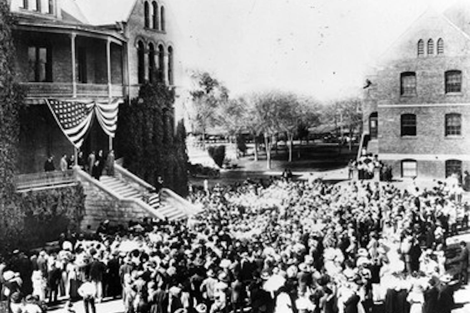Theodore Roosevelt on the steps of Old Main. Photo courtesy ASU