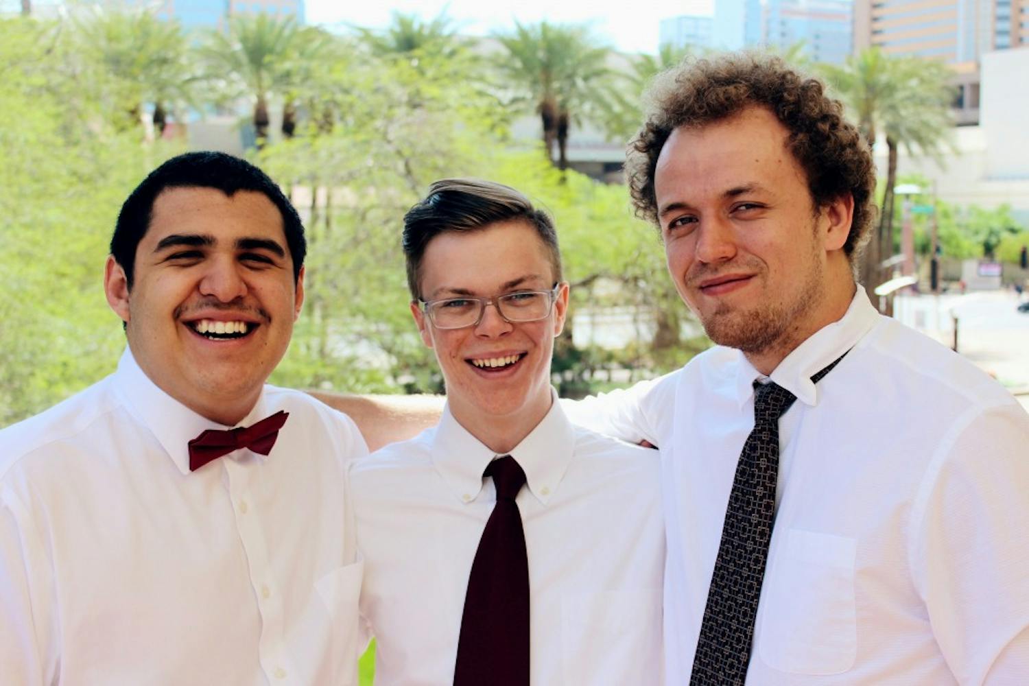 Ernesto Hernandez (Vice President of Services), left, Jackson Dangremond (President), center, and Jimmy Arwood (Vice President of Policy), right, pose for a portrait.&nbsp;