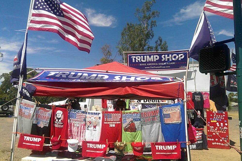 The "Trump Shop" on the northeast corner of 15th Avenue and McDowell Road pictured on Saturday, June 18.&nbsp;