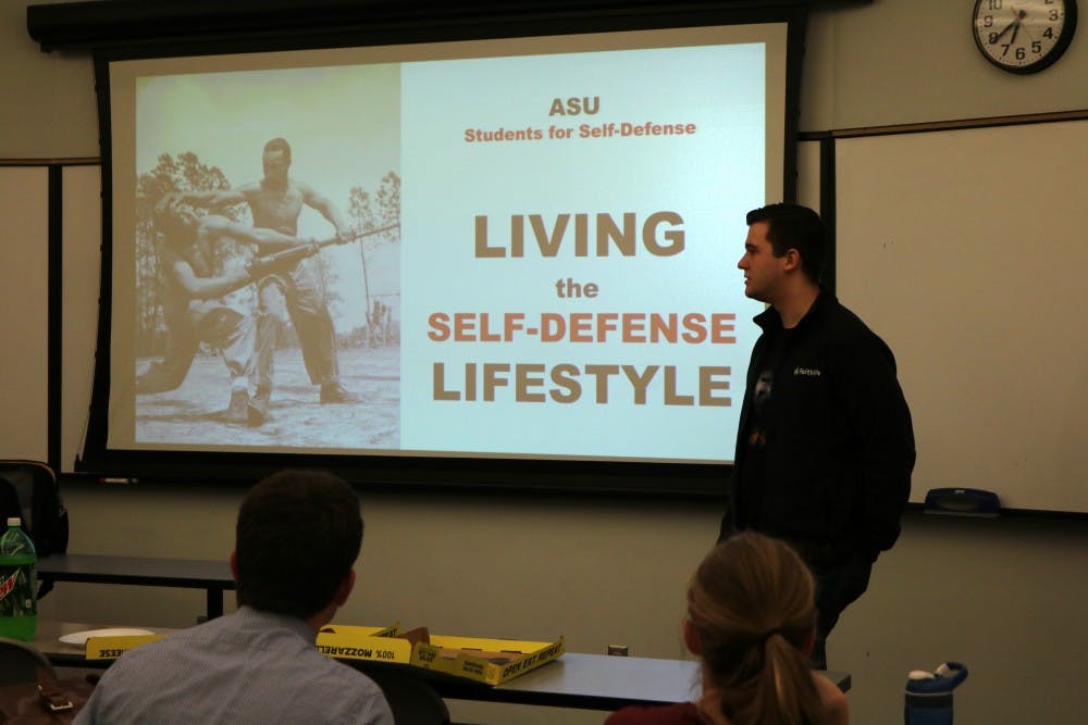 Members of the Students for Self-Defense club at ASU watch a presentation at a weekly meeting on Jan. 22, 2017.