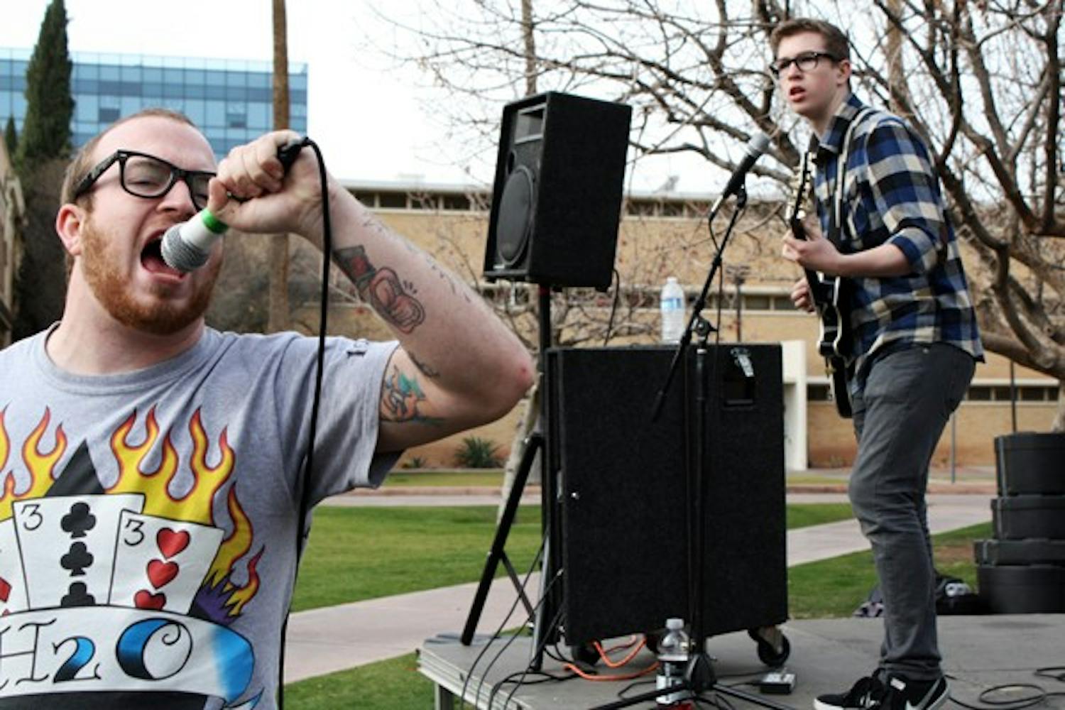 The Sheds, a band from Agoura Hills, Cali., perform on Hayden Lawn on the Tempe campus Wednesday afternoon. (Photo by Jessie Wardarski)