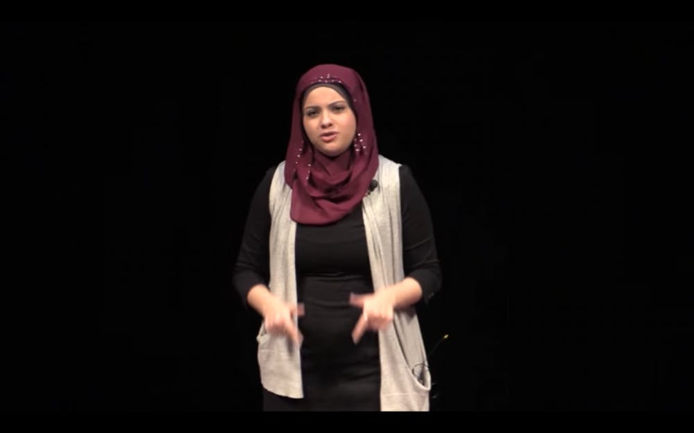 Dana Abushanab, a speaker at&nbsp;Ignite @ ASU, delivers a speech regarding the dangers of stereotypes on Aug. 13, 2016 at the Heard Museum.