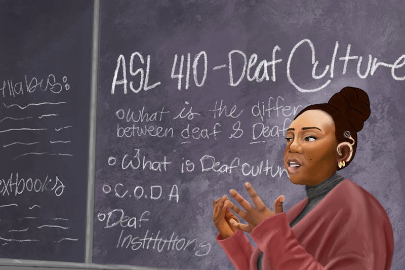 "As a visual language, ASL changes the way your brain works compared to spoken languages that do not draw on as many skills." Illustration by: