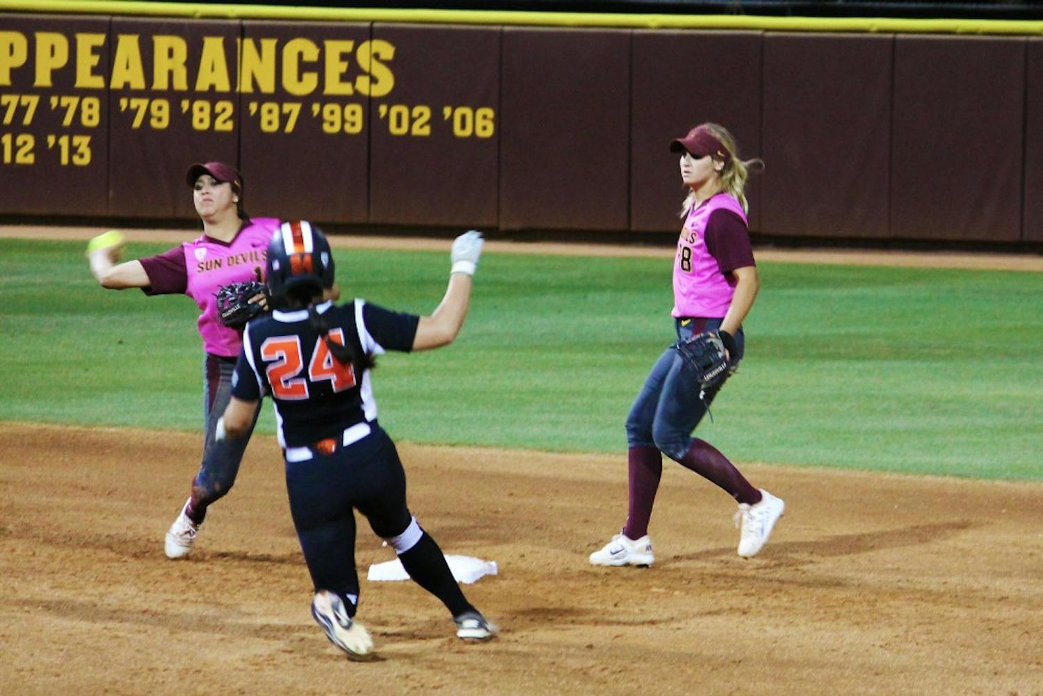 ASU Sophomore Chelsea Gonzales runs out OSU's number 24 Dani Gil