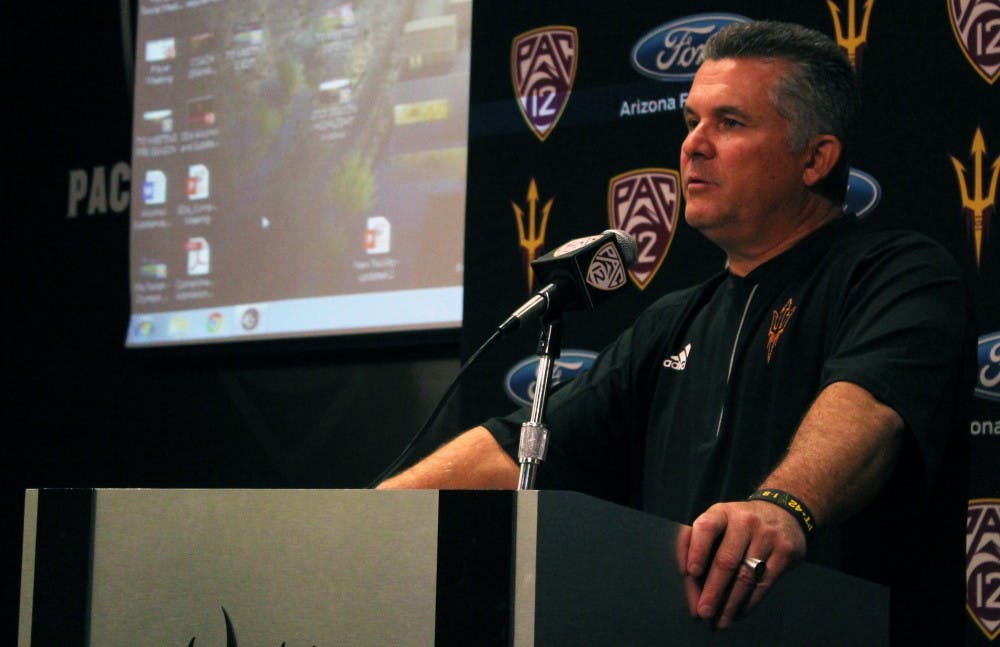 ASU football head coach Todd Graham addresses the media at his first weekly press conference of the 2016 season on Monday,&nbsp;Aug. 29,&nbsp;2016 at the Dutson Theater in Tempe.&nbsp;