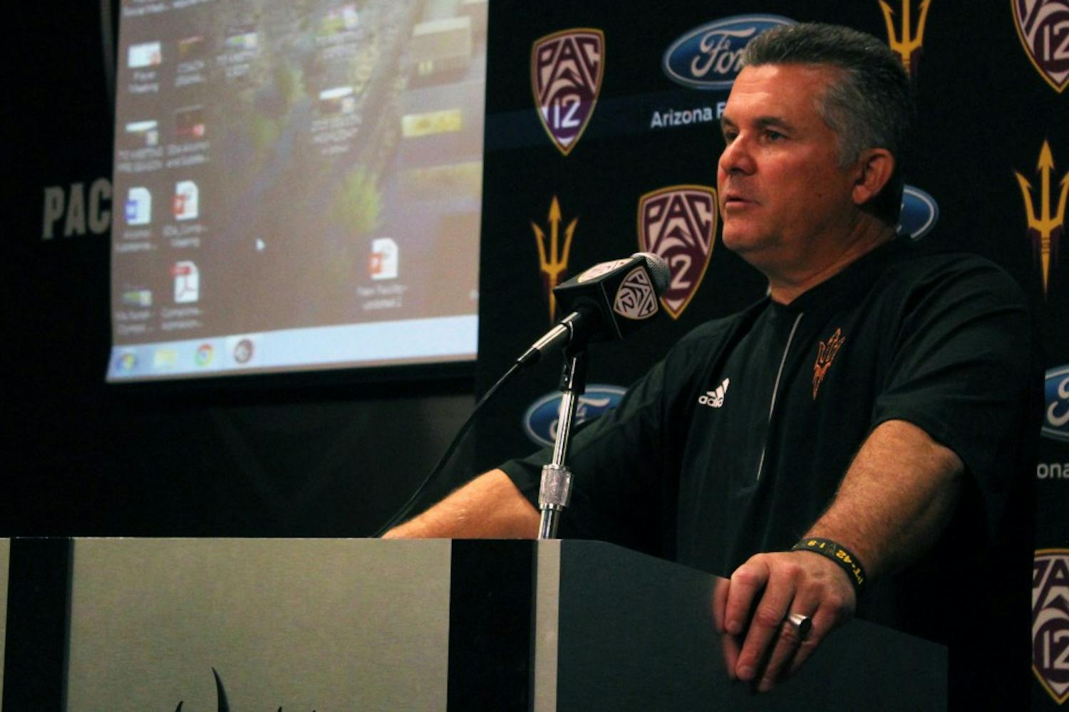 ASU football head coach Todd Graham addresses the media at his first weekly press conference of the 2016 season on Monday,&nbsp;Aug. 29,&nbsp;2016 at the Dutson Theater in Tempe.&nbsp;