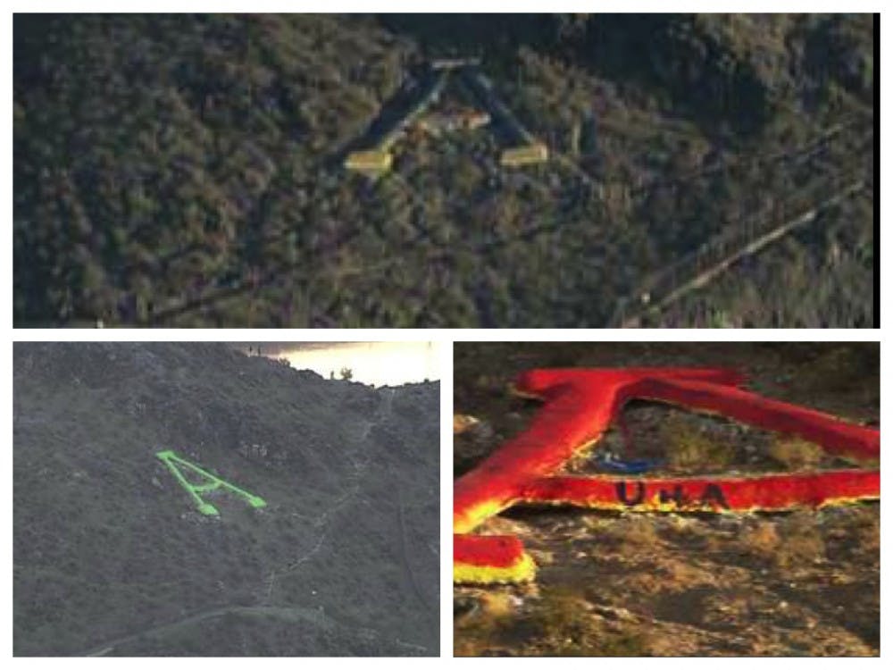 The “A” on A mountain painted in Oregon, U of A, and Navy colors this past football season. Photos courtesy of KPHO and ABC15