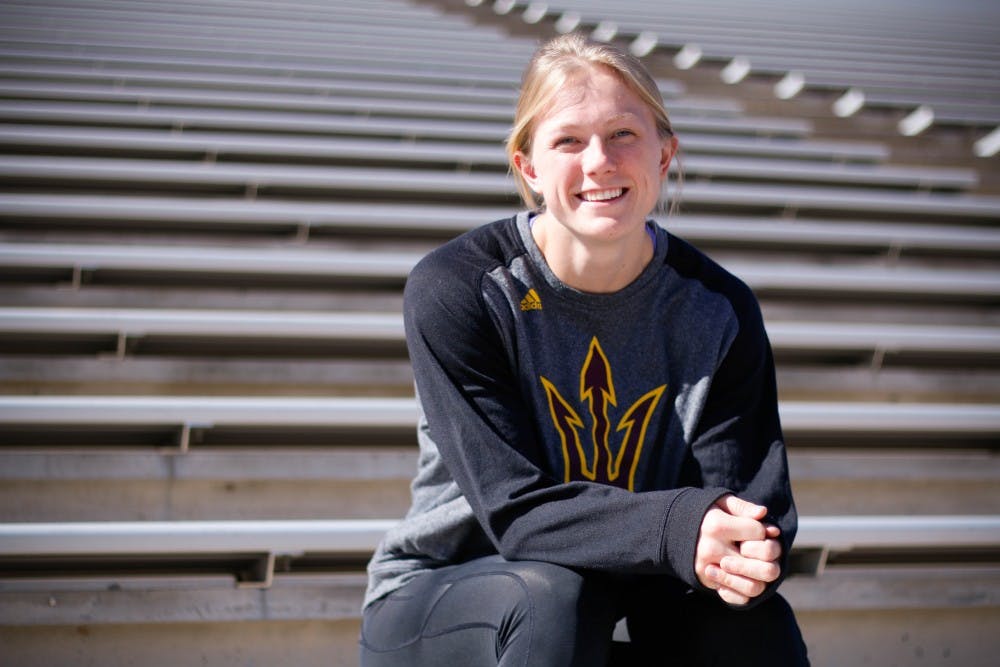 Redshirt Junior Maggie Ewen poses for a photo at the Sun Angels Stadium in Tempe, Ariz. on Tuesday, Feb. 7, 2017. 