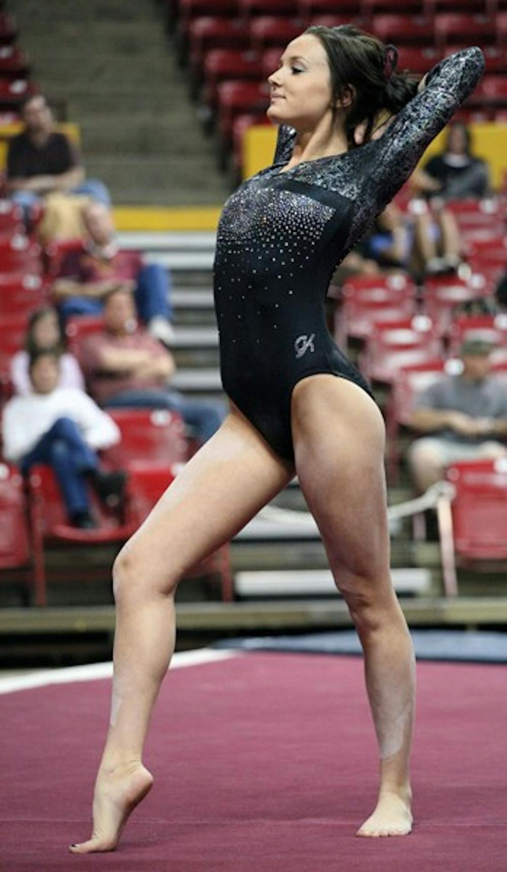 Brianna Gades performs a floor routine in a meet against Utah on Feb. 12. Gades and the Sun Devils are the most improved team in the country from last season. (Photo by Beth Easterbrook)