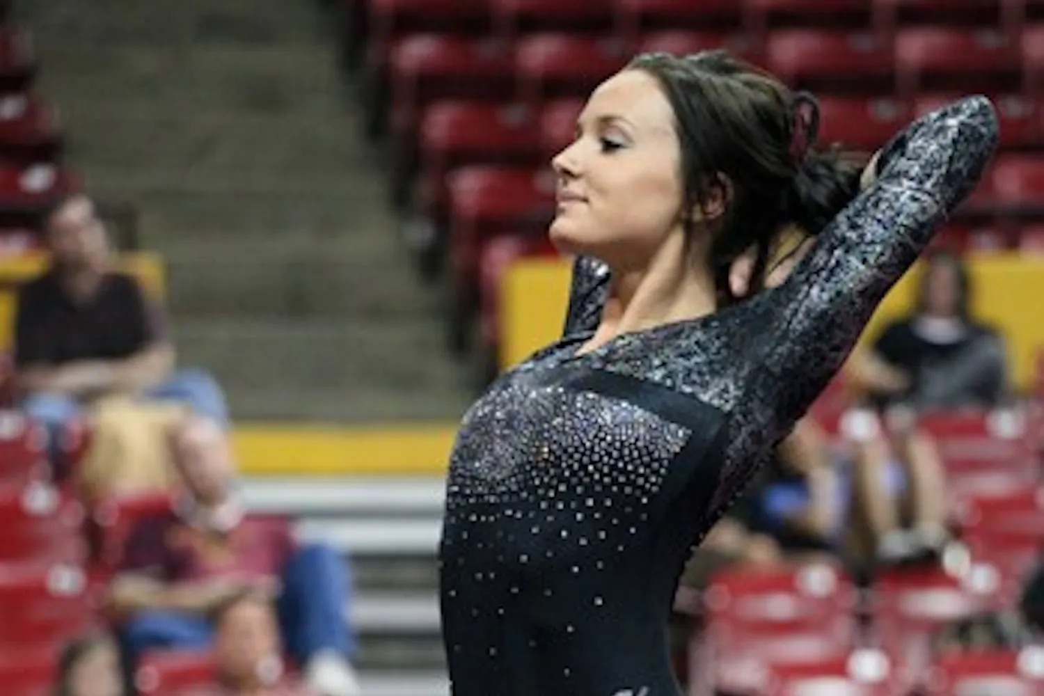 Brianna Gades performs a floor routine in a meet against Utah on Feb. 12. Gades and the Sun Devils are the most improved team in the country from last season. (Photo by Beth Easterbrook)
