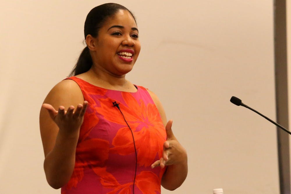 Candace Mitchell,&nbsp;co-founder and CEO of Techturized, spoke to students in the Turquiose Room of the Memorial Union on the Tempe campus on Tuesday, March 22, 2016, as part of the Fulton School’s WomYn EmPOWERment lecture series.&nbsp;