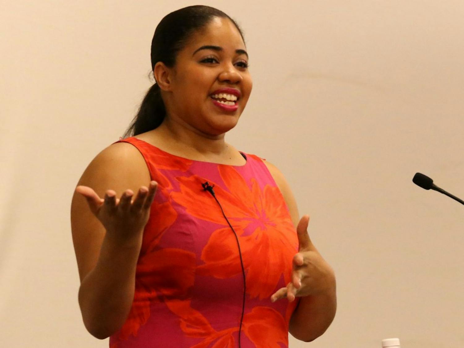 Candace Mitchell,&nbsp;co-founder and CEO of Techturized, spoke to students in the Turquiose Room of the Memorial Union on the Tempe campus on Tuesday, March 22, 2016, as part of the Fulton School’s WomYn EmPOWERment lecture series.&nbsp;