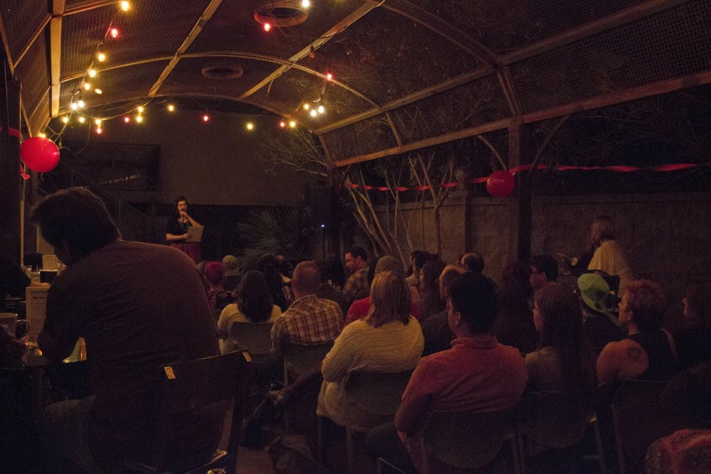 Jessie Balli, Chatterbox Storytelling producer, speaks at the grand opening of Chatterbox Storytelling at Grand Central Coffee Company&nbsp;on&nbsp;Nov. 2, 2016.