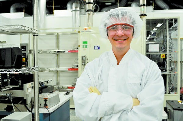 SOLAR SCHOLARSHIP: Steven Limpert, an electrical engineering major, spends about 10 hours a week in the lab. He received the Circumnavigators Club Foundation travel-study grant to travel to six countries this summer and learn about other cultures' solar energy public policy and subsidy programs. (Photo by Sierra Smith)