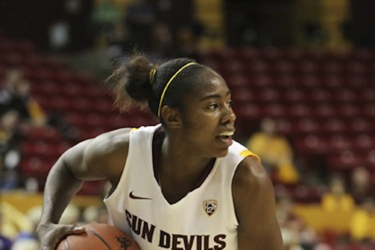 Senior guard Micaela Pickens looks for an open teammate during the Sun Devils’ 60-48 loss to USC last season on Jan. 5. (Photo by Sam Rosenbaum)