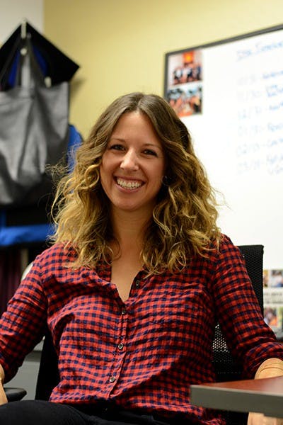 ASU graduate student Jillian Turanovic sits in her office at the University Center in Downtown on Thursday, Oct. 16, 2014 in Phoenix, Ariz. Turanovic spends much of her time working on her research in her office. (Photo by Jonathan Williams)