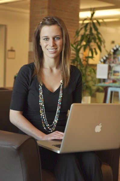 UNDERGRAD RESEARCH: Psychology sophomore Amanda Piltz is one of the 19 undergraduates at the ASU West campus whose research is being funded by the campus' new undergraduate research scholarship program. Piltz is using data from 80 heroine addicts to test the effectiveness of methadone, a drug commonly used to help people recover from addiction.  (Photo by Sierra Smith)