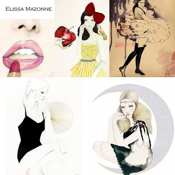 Elisa Mazzone creates fashionable fairy tale like characters. Photo collage by Gabi Nelson, photo courtesy of Elisa Mazzones website.