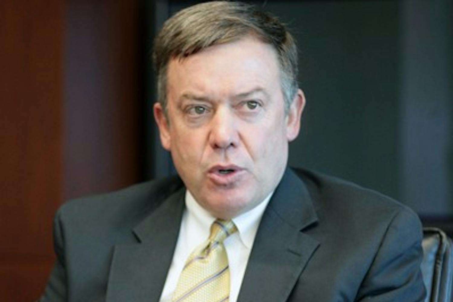 University President Michael Crow speaks to The State Press editorial board Oct. 11, 2011. President Crow recently released proposed tuition increase percentages. (Photo by Beth Easterbrook)
