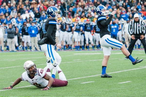 Senior safety Damarious Randall attempts to block a field goal in the Sun Bowl against Duke, Saturday, Dec. 27, 2014 at Sun Bowl Stadium in El Paso. (Ben Moffat/The State Press)