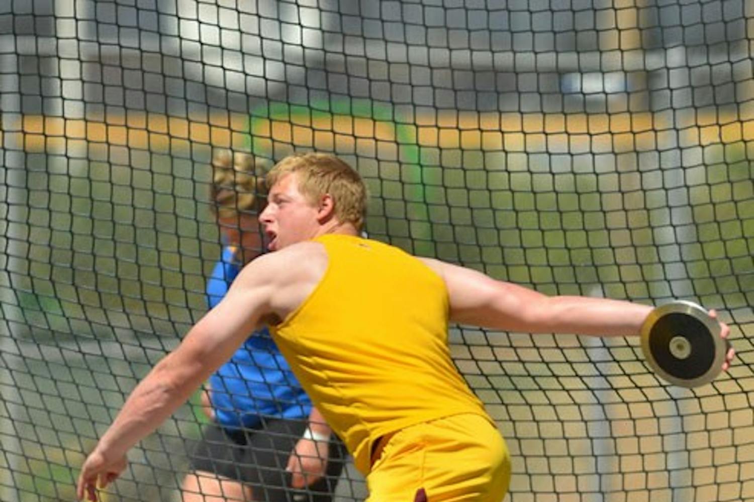 Youth Movement: Redshirt freshman Roger Dolan gets ready to release the discus at the ASU Invite in Tempe on March 26. The Sun Devils are reloading their roster, which has 47 athletes in their first or second season of NCAA competition. (Photo by Aaron Lavinsky)