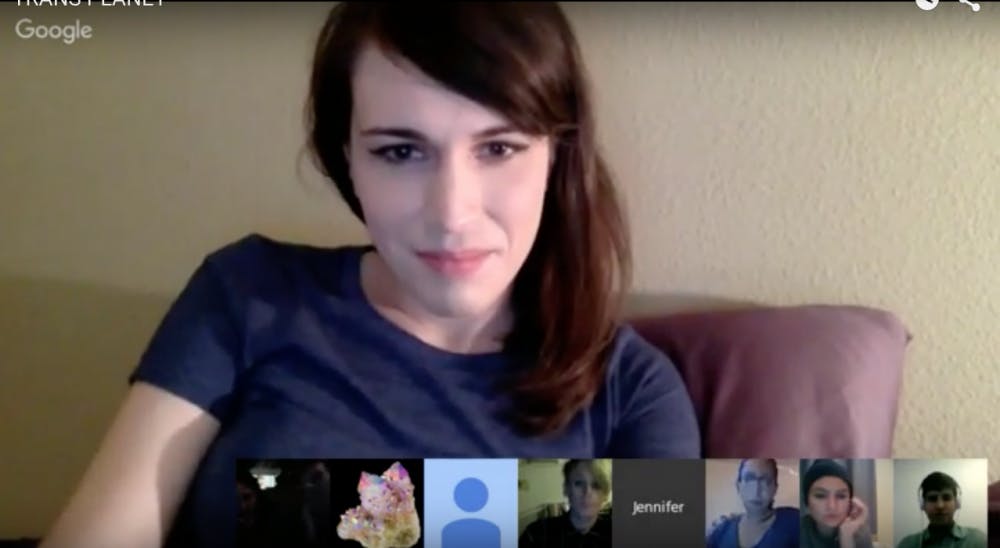 Screenshot from Trans Planet's first reading, which featured&nbsp;Sarah June Woods, Manuel Arturo Abreu, Jos Charles, Loma, Joshua Jennifer Espinoza (pictured) and Jamie Berrout.