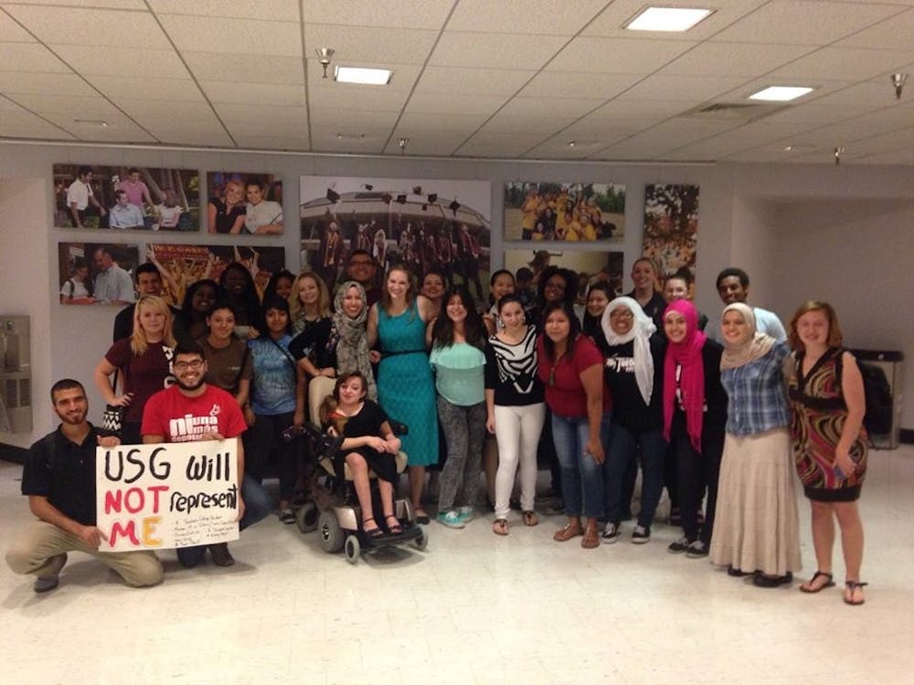 A large group of students, many from the minority coalitions, came to Isabel Murray's impeachment hearing to speak in her support. (Photo by Lena Sarsour/Courtesy of Isabel Murray)