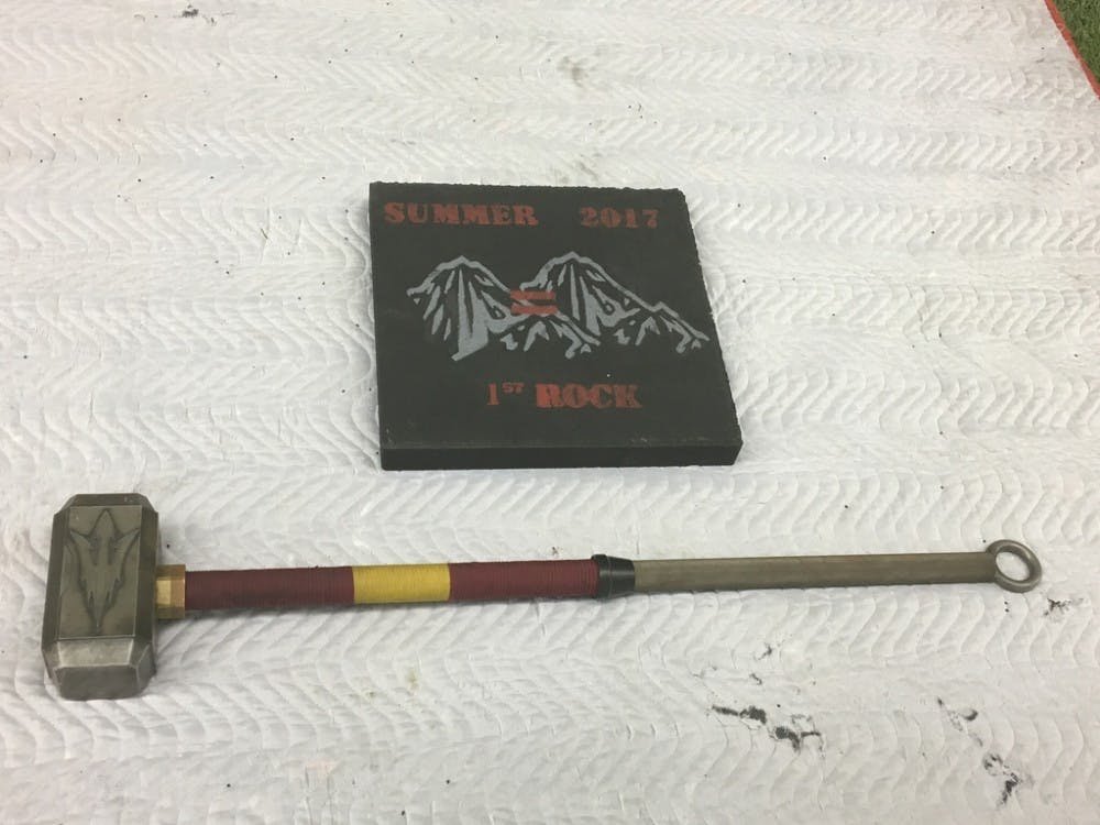 Junior offensive lineman&nbsp;Sam Jones&nbsp;did the honors of smashing the rock with a steel hammer as the ASU football team celebrated the end of the summer workout season.&nbsp;