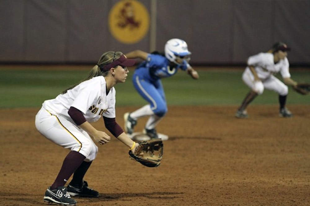 Katelyn Boyd plays defense in a game against UCLA on April 5. Boyd and the Sun Devils fell to the Beavers in a walk-off fashion. (Photo by Sam Rosenbaum)