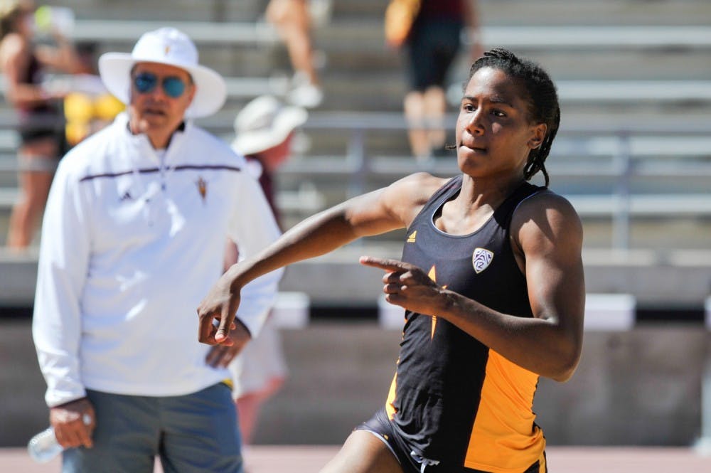 Jess Barreira runs before her leap over the bar during the women’s high jump competition&nbsp;for ASU track and field&nbsp;at the 2016 Baldy Castillo Invitational at Sun Angel Stadium in Tempe, AZ on Saturday, March 19, 2016.