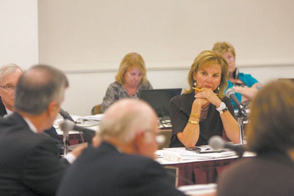 TOUGH DECISIONS: ASU President Michael Crow expressed his opinion to the Board of Regents Thursday afternoon about their budget proposal. (Photo by Scott Stuk)