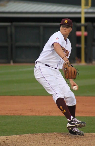 Sophomore pitcher Adam McCreery whips his leg around before throwing a pitch against Gonzaga on March 3. McCreery has struggled to start the season with a 6.57 ERA but bounced back against Gonzaga only allowing one run. (Photo Ashley Kesweder)